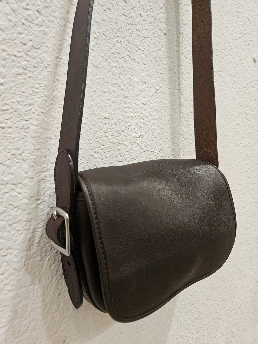 Vintage GUIBERT PARIS Brown Leather Saddle Bag Crossbody Made In France